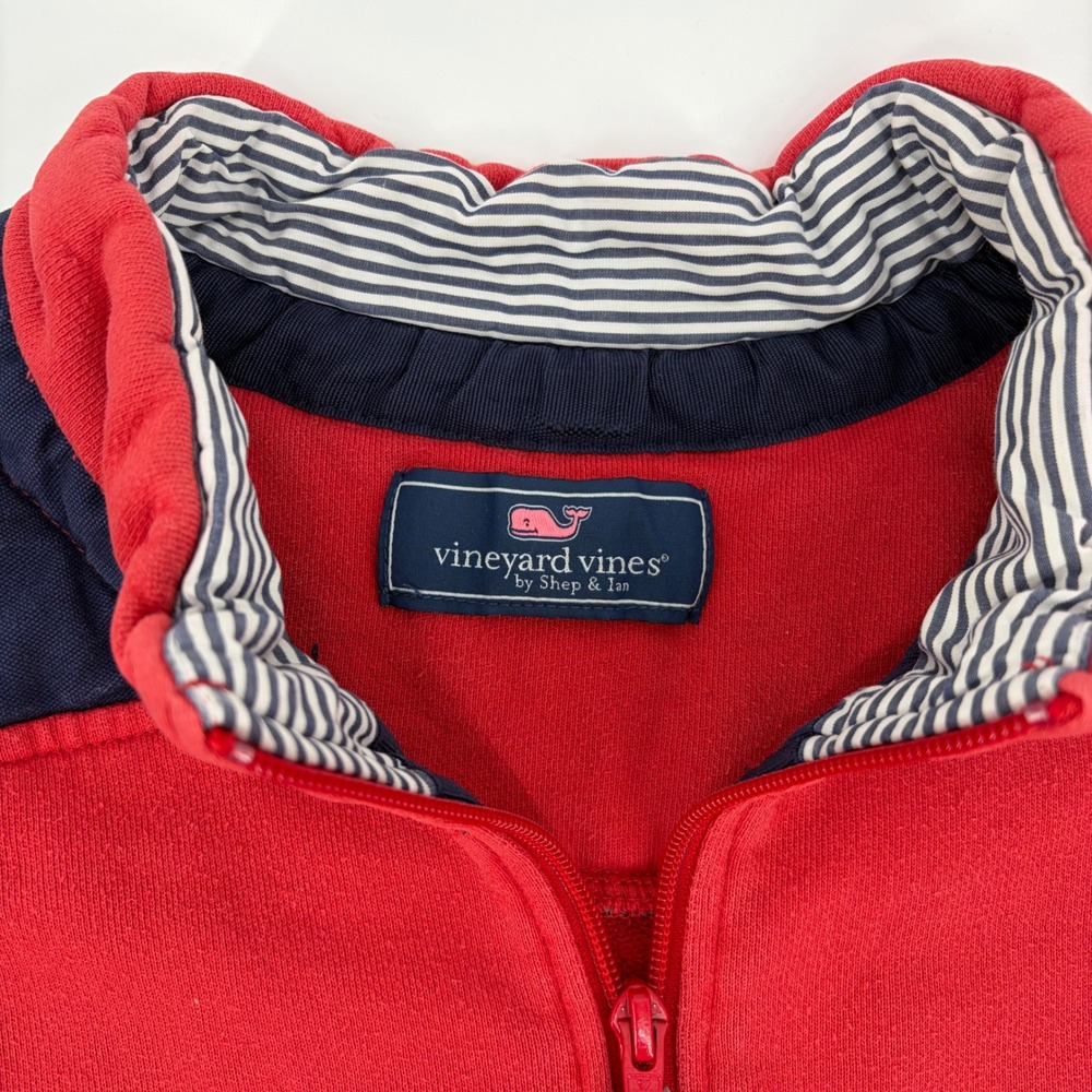 Vineyard Vines Mens Quarter Zip Pullover Red Navy Blue 1K0409 Sweatshirt - Picture 2 of 12